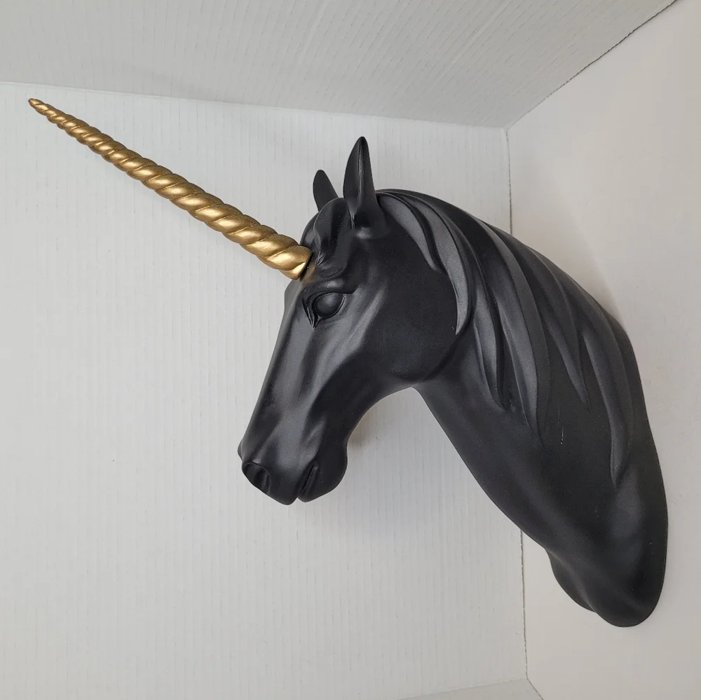 Black Unicorn with Golden Horn Large Wall Sculpture Ceramic Z Gallerie RARE